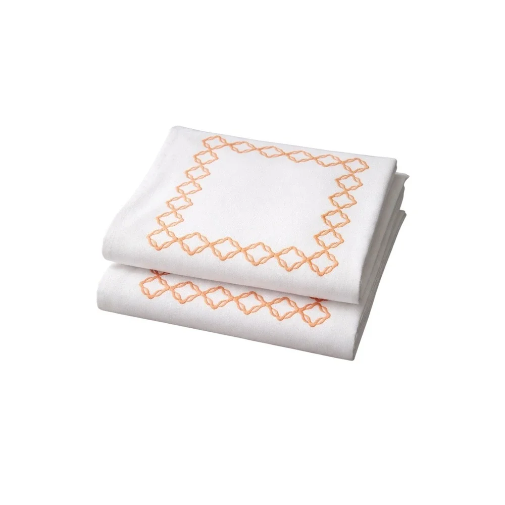 Frette Luxury White Gold Geometric Embroidered Pillowcase Pair Italian Linens‎